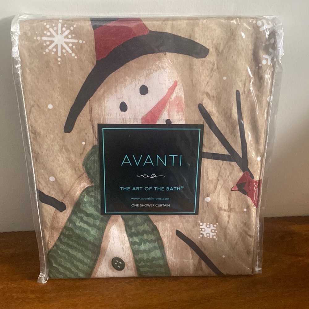 NWT Avanti Tall Snowman Ivory Fabric Shower Curtain 72x72 10936H